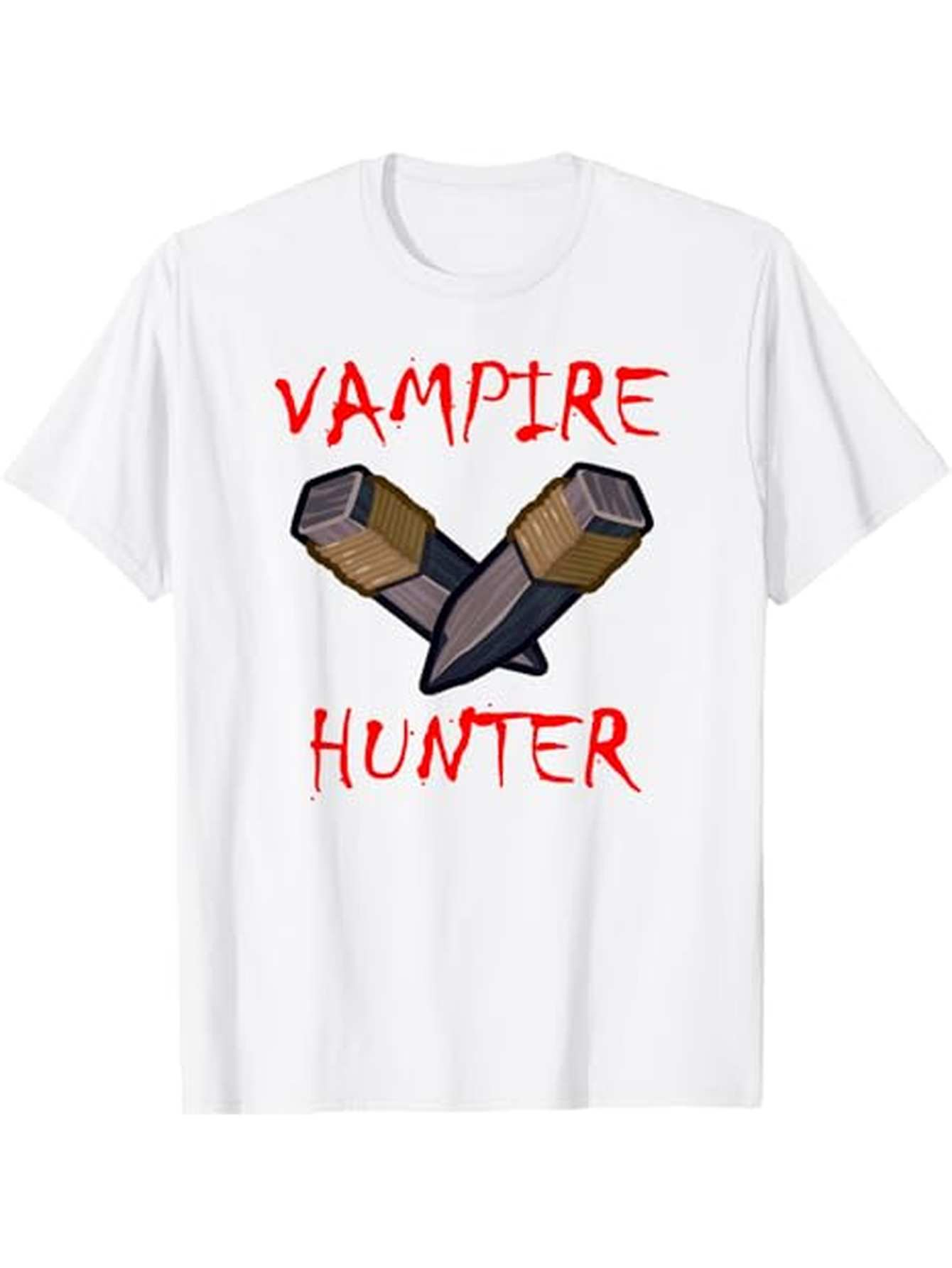 Men's Graphic T-Shirt Vampire Hunter Blood Red Letters With Wooden Stakes Drawing