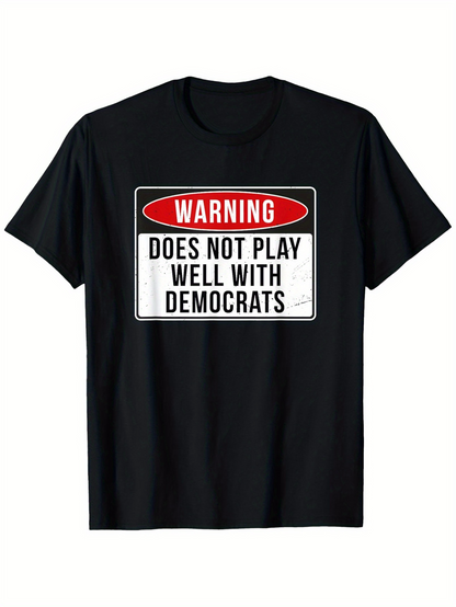 Men's Graphic T-Shirt Warning Bold Text Framed In Red And Black White Label