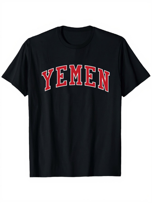 Men's Graphic T-Shirt Bold Red Lettering On Classic Black Cotton Yemen T Shirt