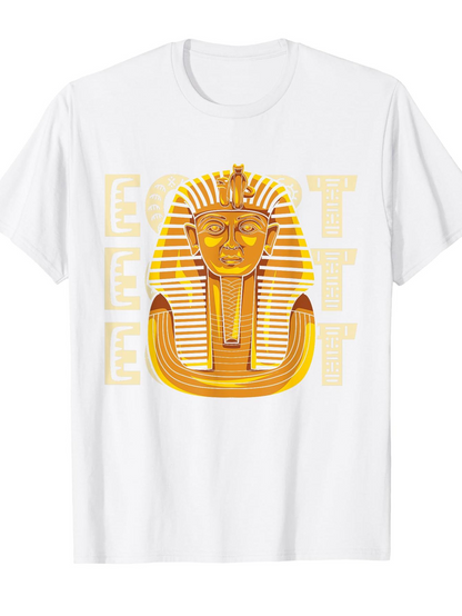 Men's Graphic T-Shirt Golden Ancient Mask With Sunlit Detail Among Faded Egypt Lettering Mask
