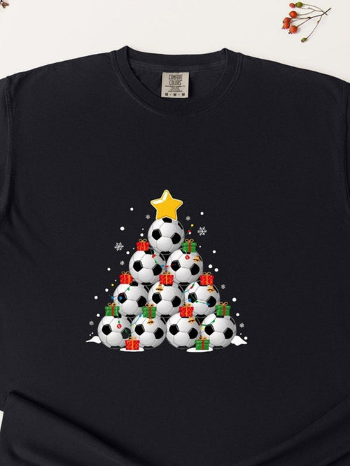 Men's Graphic T-Shirt Snowfall And Gift Boxes With Stacked Christmas Soccer Tree