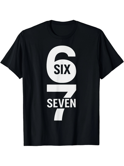 Men's Graphic T-Shirt Bold Modern White Typography With Large Six Seven Number