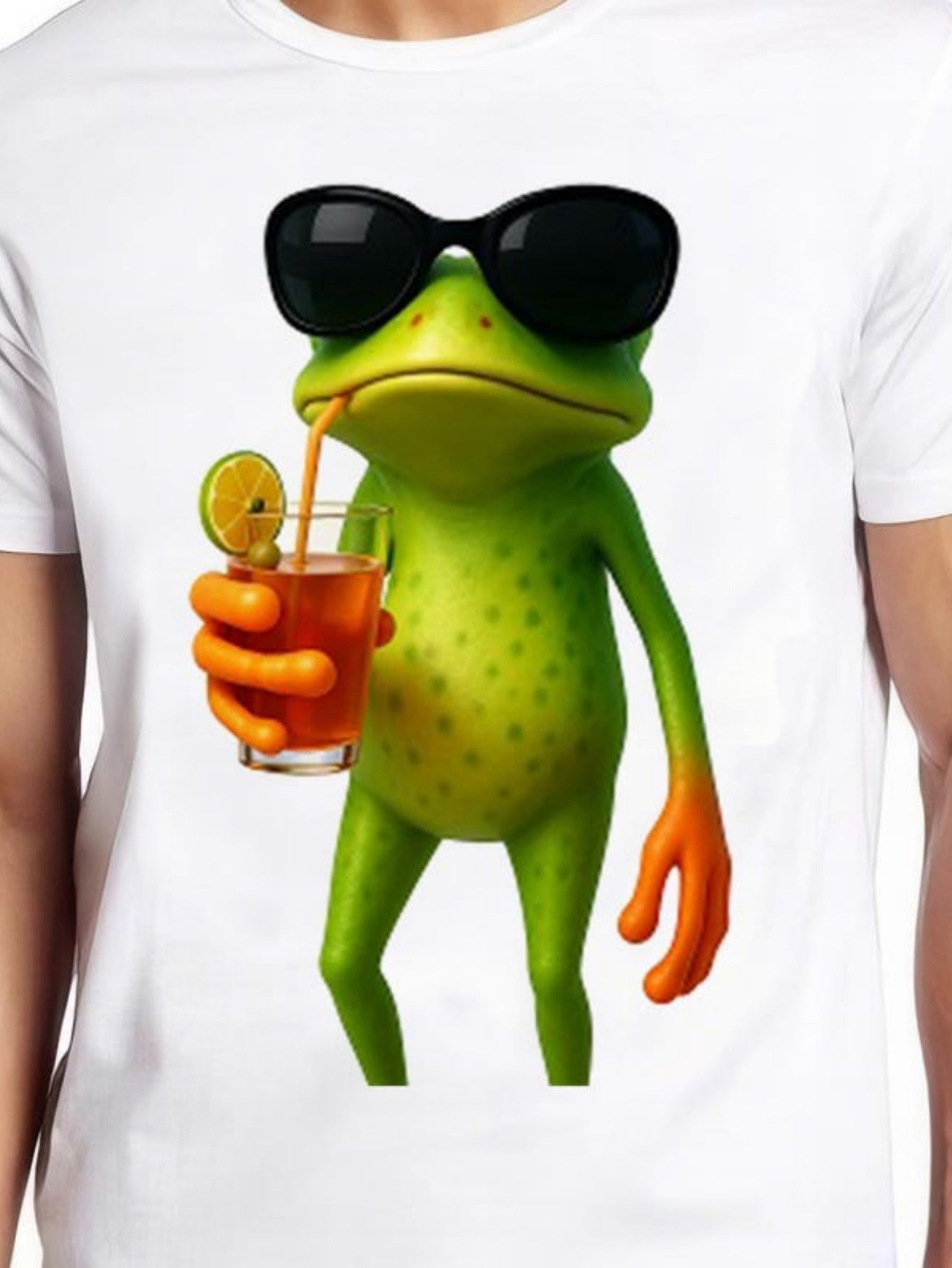 Men's Graphic T-Shirt Cool Lemon Drink With Relaxed Smiling Frog Wearing Sunglasses