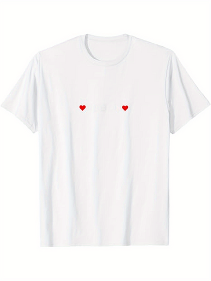 Men's Graphic T-Shirt Minimalist Pair Of Red Hearts On Soft Cotton White Tshirt