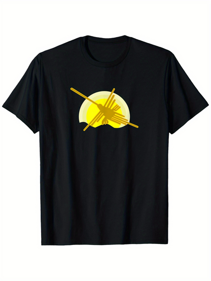 Men's Graphic T-Shirt Golden Sunlight With Musical Instrument Shadows On Black T Shirt