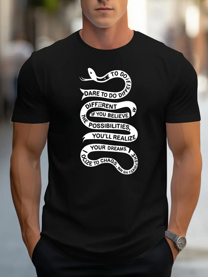 Men's Graphic T-Shirt Dare To Do Different Possibilities Wrapped Around A Coiled White Snake