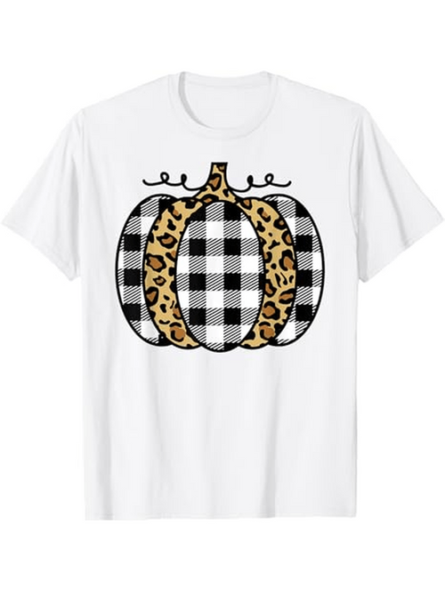 Men's Graphic T-Shirt Leopard Print Plaid Pattern On Autumn Harvest Pumpkin
