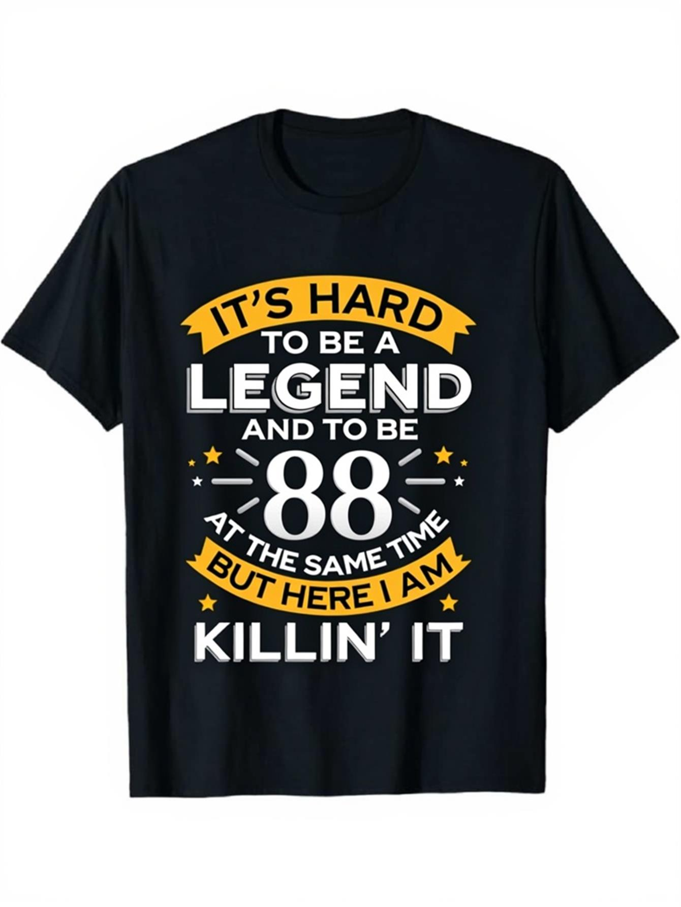Men's Graphic T-Shirt Its Hard To Be A Legend With Bold Yellow Accents And Playful Number Typography T Shirt