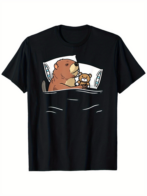 Men's Graphic T-Shirt Cozy Bedtime With Big Bear Snuggling A Small Teddy Bear