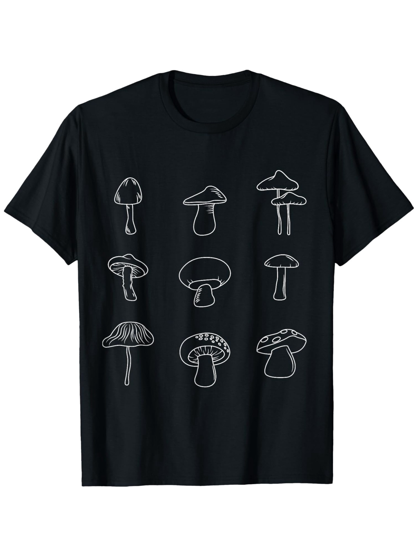Men's Graphic T-Shirt Sketch Style Wild Forest Mushrooms In Minimalist Line Art Mushroom