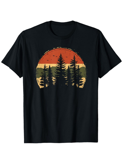 Men's Graphic T-Shirt Sunset Silhouette With Tall Pine Trees Over Forest Landscape