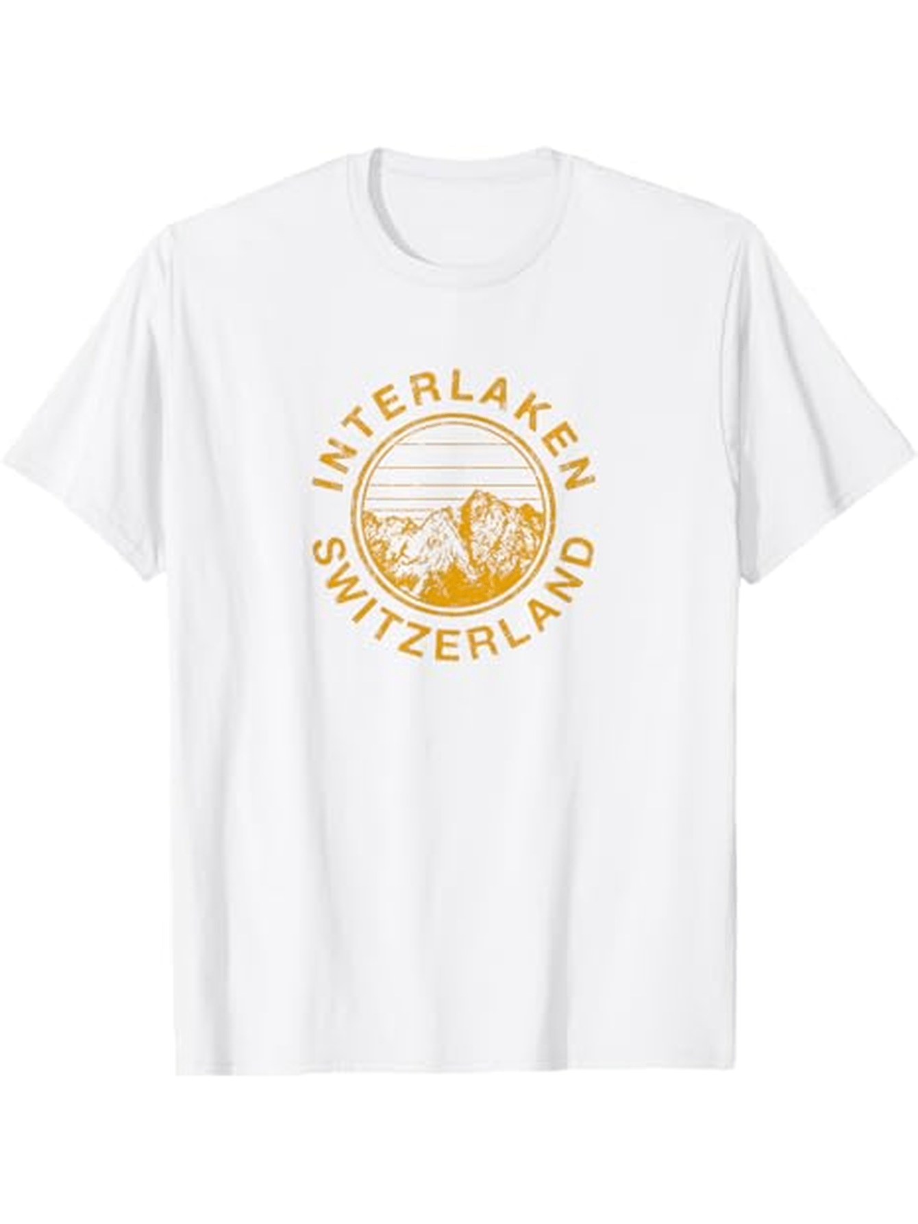 Men's Graphic T-Shirt Interlaken Switzerland Mountain Landscape With Sunrise Encircled By Lettering