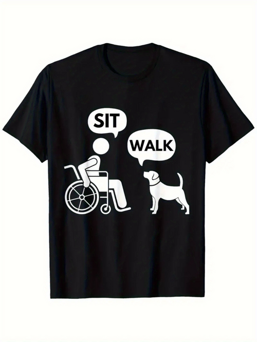 Men's Graphic T-Shirt Sit Walk Service Dog With Person In Wheelchair Black T Shirt