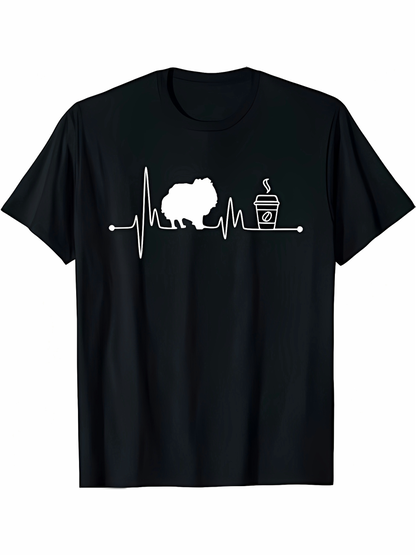 Men's Graphic T-Shirt Heartbeat Line With Guinea Pig And Hot Coffee Cup