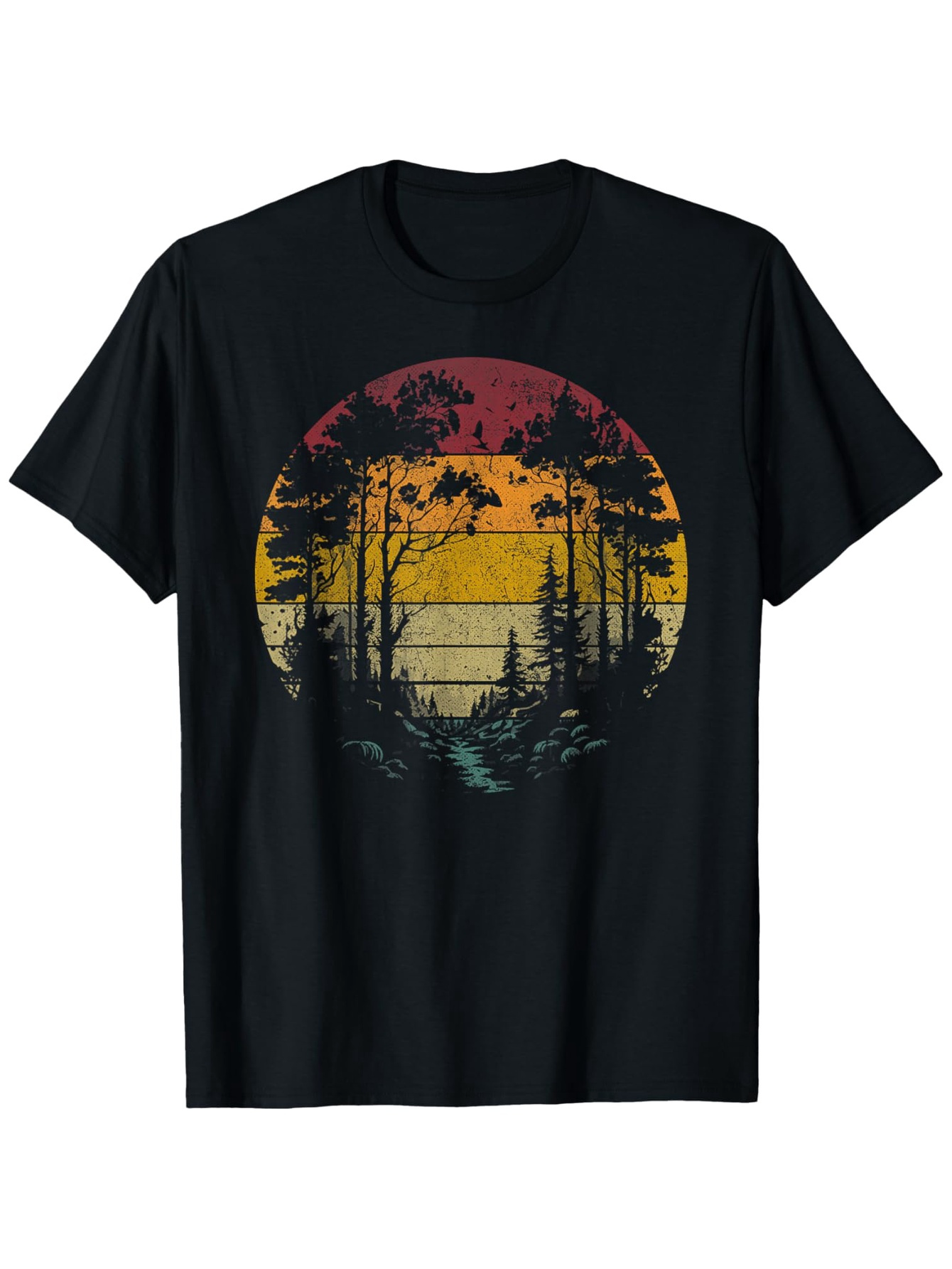Men's Graphic T-Shirt Retro Sunlight Fading Over Pine Trees In Forest Landscape