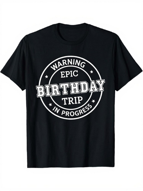 Men's Graphic T-Shirt Warning Epic Birthday Trip In Progress Stamp Design T Shirt