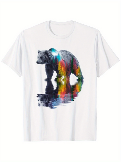 Men's Graphic T-Shirt Colorful Reflections Of Majestic Grizzly Bear In Tranquil Water Bear