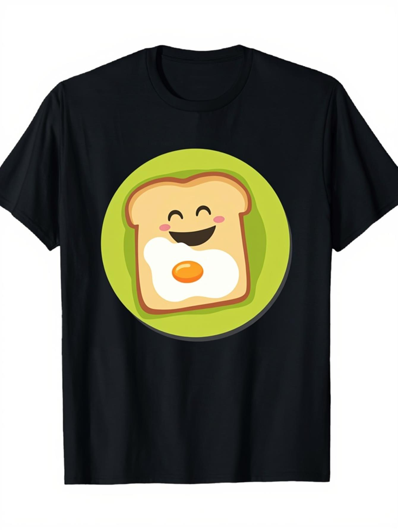 Men's Graphic T-Shirt Smiling Toast With Egg Surrounded By Bright Green Circle Design