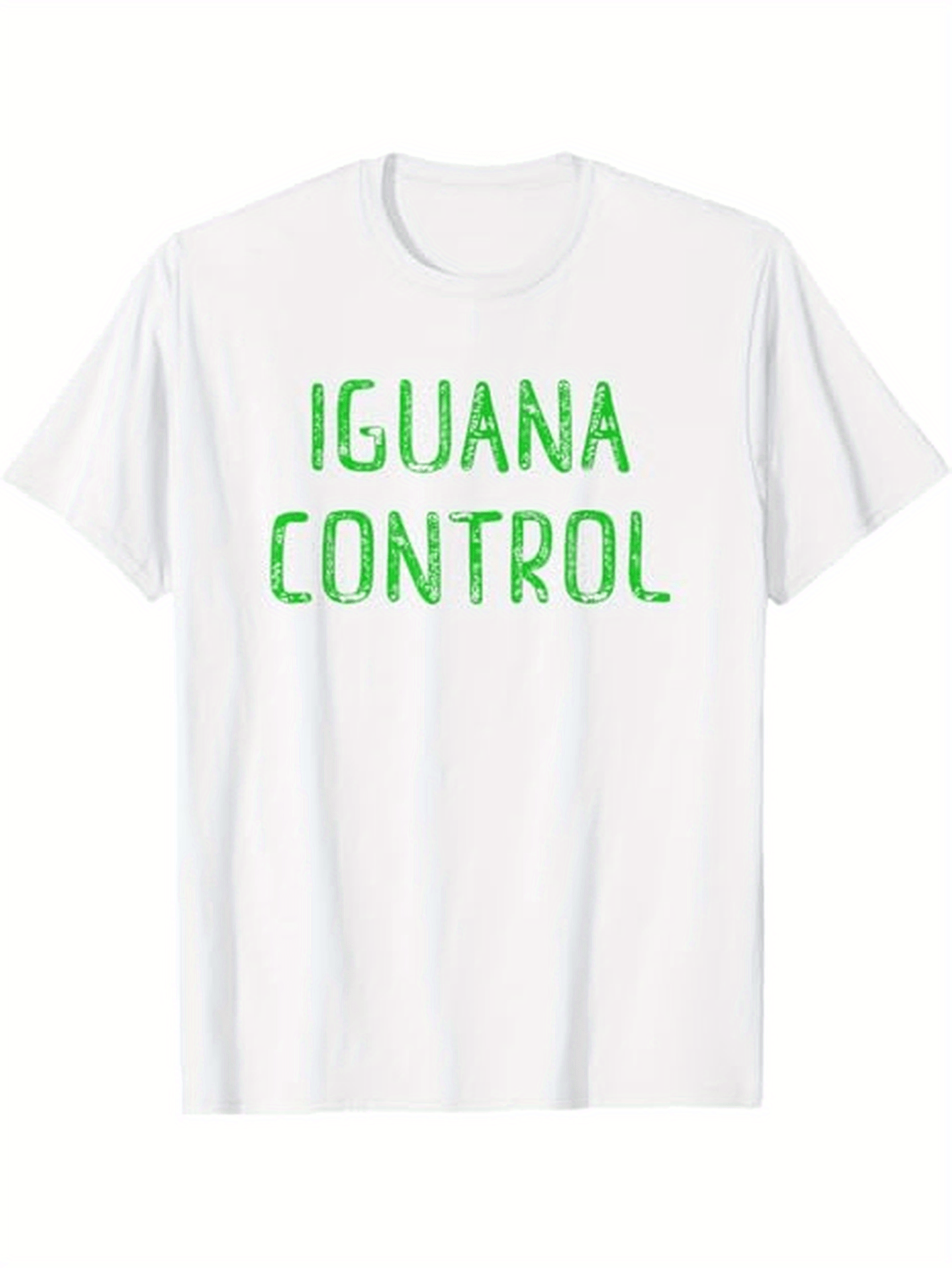 Men's Graphic T-Shirt Iguana Control Green Block Letters On Simple White T Shirt