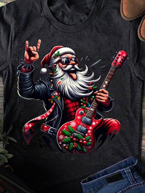 Men's Graphic T-Shirt Electric Holiday Cheer With Christmas Lights Rocking Santa Claus