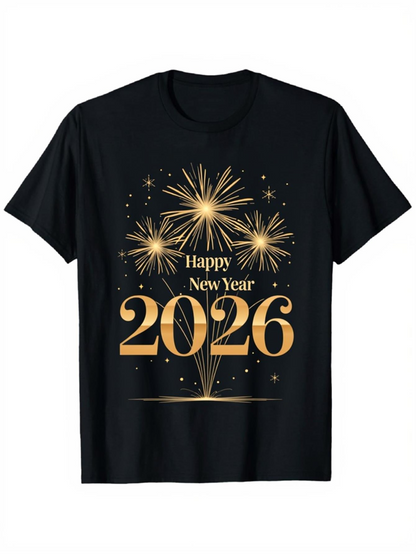 Men's Graphic T-Shirt Happy New Year Golden Fireworks Display With Sparkling Stars And 2026 Number