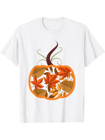 Men's Graphic T-Shirt Autumn Leaves And Twisting Stem Inside A Bright Orange Pumpkin