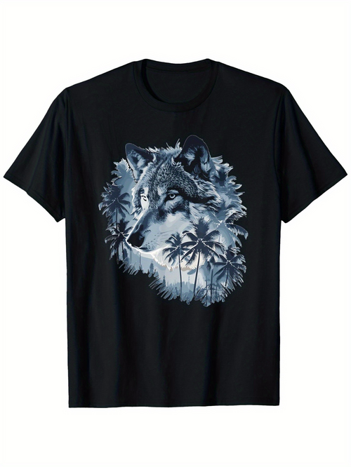 Men's Graphic T-Shirt Moonlit Forest With Pine Trees And Shadows Framing Majestic Wolf