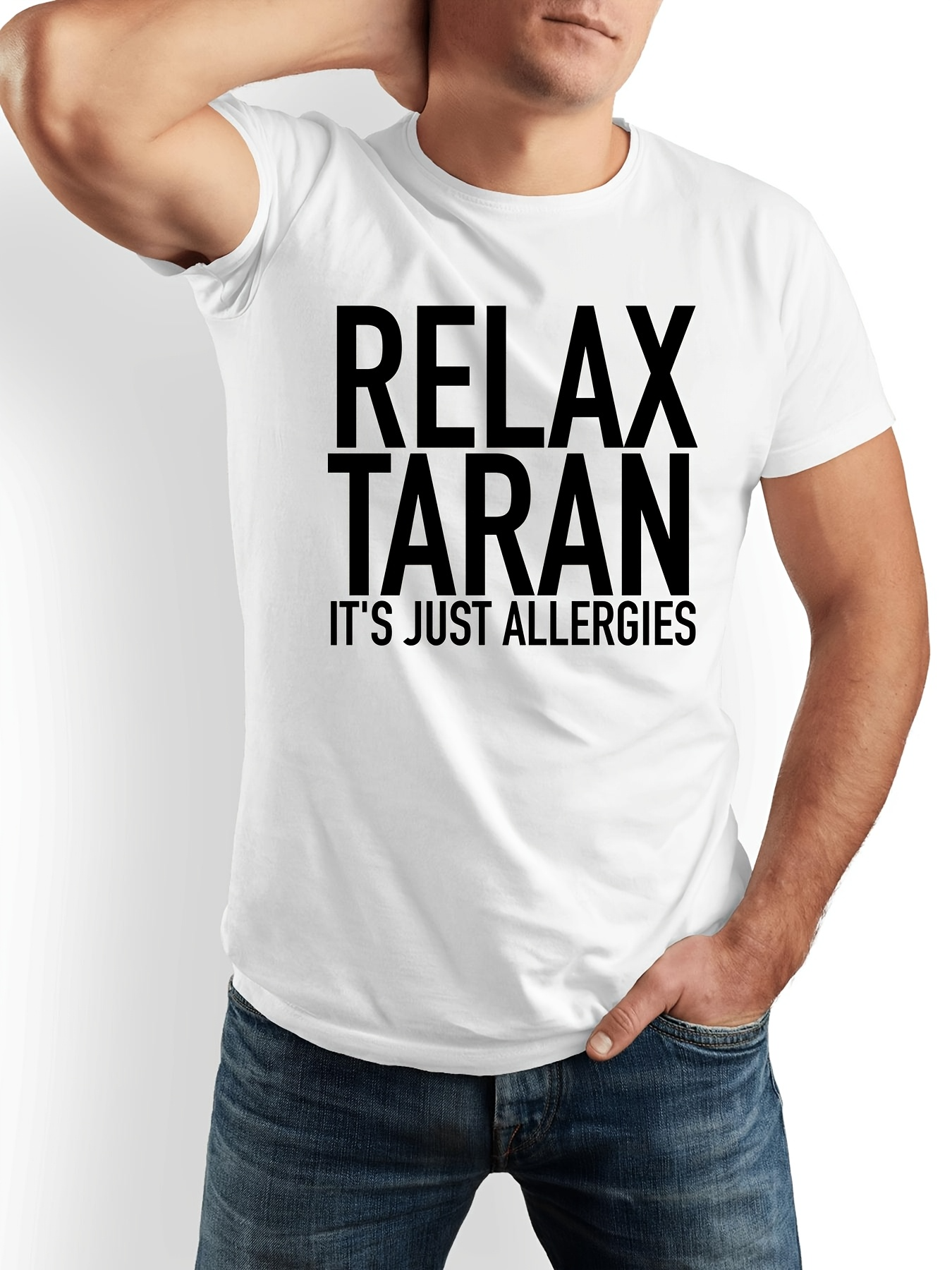 Men's Graphic T-Shirt Relax Taran Bold Statement With Playful Allergy Reference White Shirt