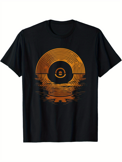 Men's Graphic T-Shirt Retro Sunset Reflection With Artistic Vinyl Record Design