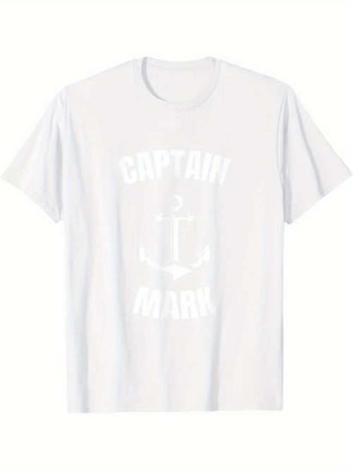 Men's Graphic T-Shirt Captain Mark With Classic Nautical Rope Anchor White Shirt