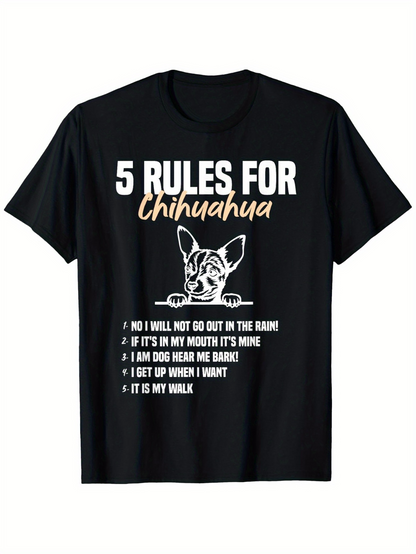 Men's Graphic T-Shirt Five Rules For Chihuahua Playful Dog Illustration With Bold Text Graphic