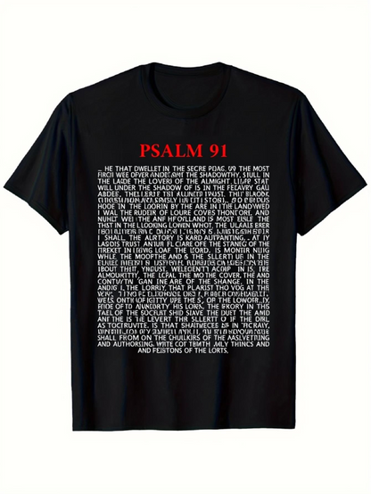 Men's Graphic T-Shirt Psalm 91 Bold White Lettering With Faithful Religious Scripture Text
