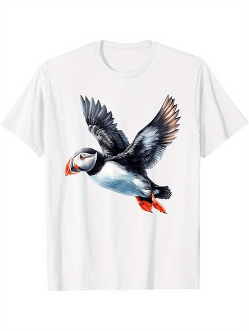 Men's Graphic T-Shirt Vivid Watercolor Style Flying With Outstretched Wings Puffin
