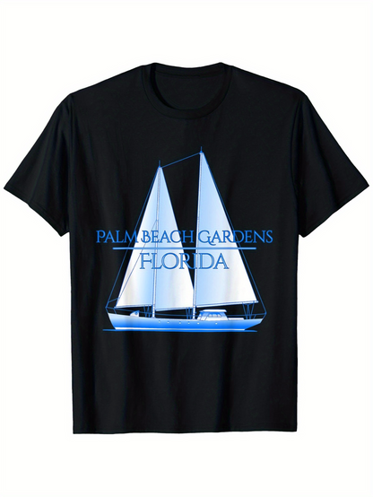 Men's Graphic T-Shirt Palm Beach Gardens Florida Nighttime Glow Sailboat Reflection Sailboat