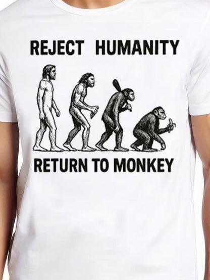 Men's Graphic T-Shirt Reject Humanity Return To Monkey Evolution With Retro Line Drawing Monkey