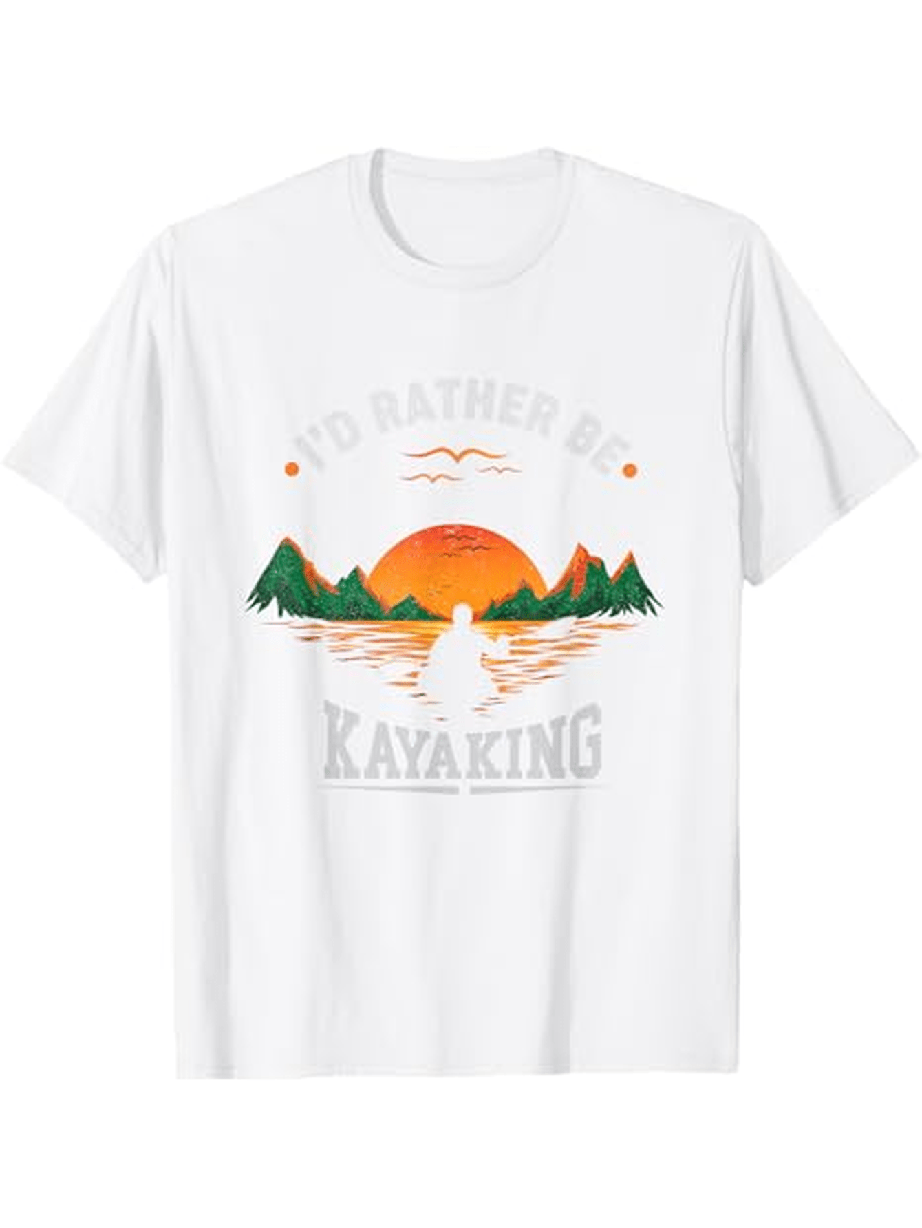 Men's Graphic T-Shirt Id Rather Be Kayaking Vibrant Orange Mountain Sunset With Serene Lake Waters Kayak