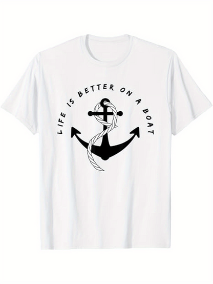 Men's Graphic T-Shirt Life Is Better On A Boat With Nautical Rope Wrapped Anchor