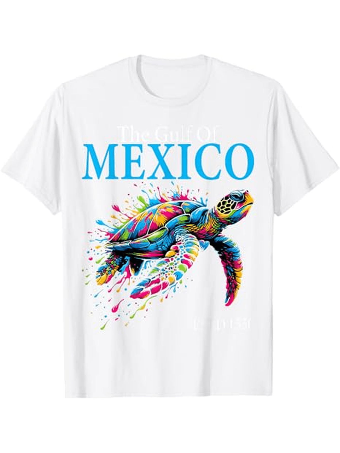 Men's Graphic T-Shirt Mexico Colorful Splashes Swimming Among Paint Drops Sea Turtle