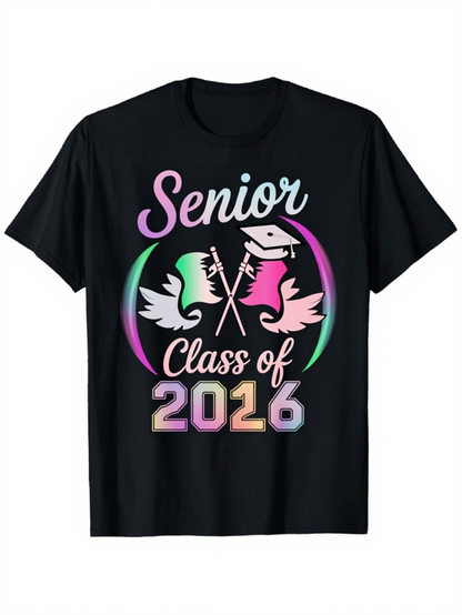 Men's Graphic T-Shirt Senior Class Of 2016 With Graduation Cap And Laurel Wreath
