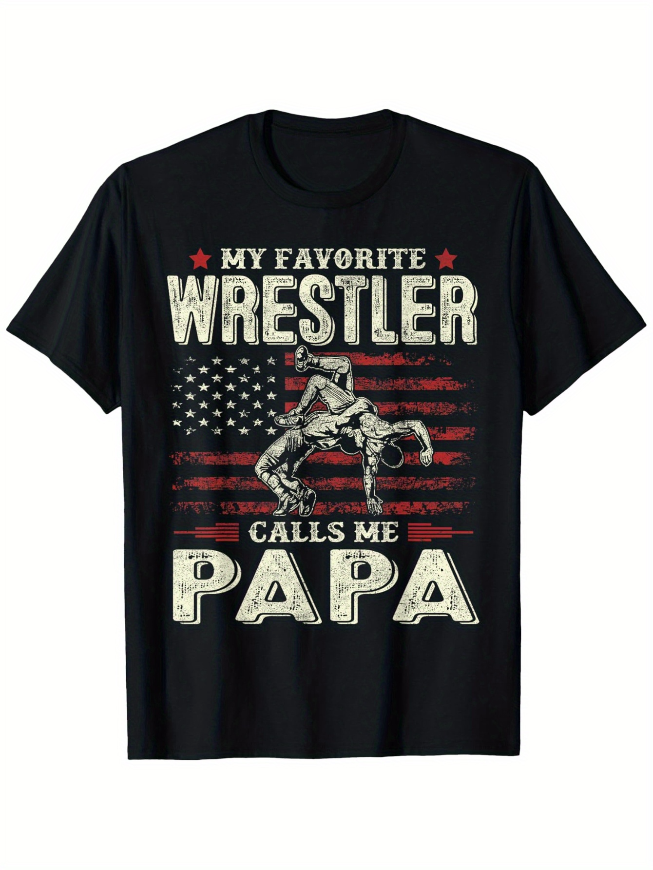 Men's Graphic T-Shirt My Favorite Wrestler Calls Me Papa Vintage Flag Bold Design Wrestler