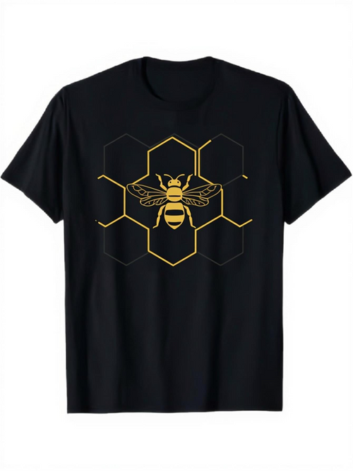 Men's Graphic T-Shirt Golden Honeycomb Pattern With Large Central Yellow Bee