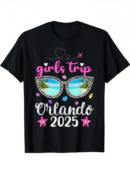 Men's Graphic T-Shirt Girls Trip Orlando 2025 With Sunglasses And Pink Tropical Accents