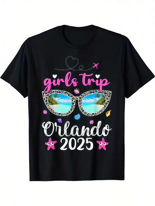 Men's Graphic T-Shirt Girls Trip Orlando 2025 With Sunglasses And Pink Tropical Accents