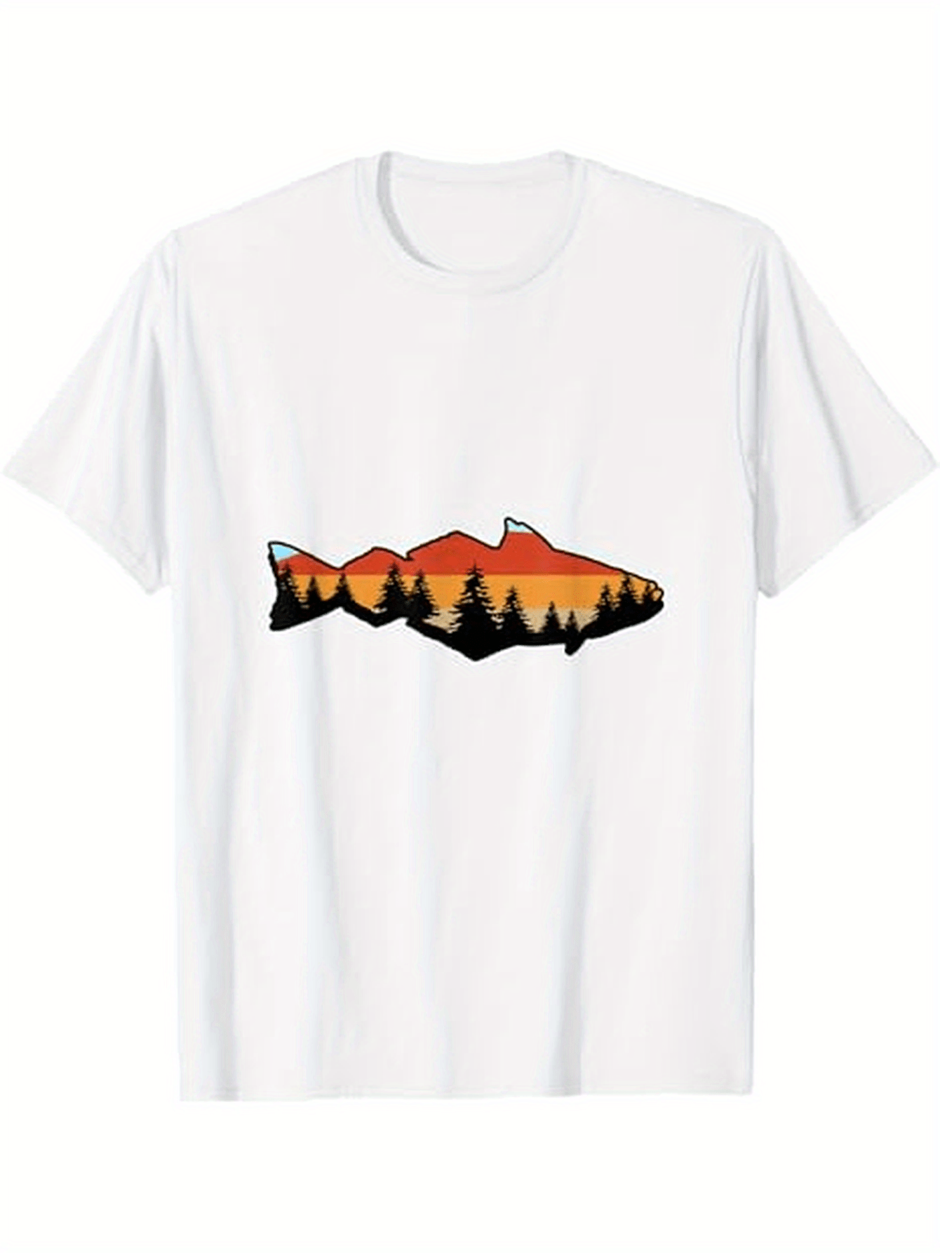 Men's Graphic T-Shirt Sunset Silhouette Pines Reflected In Lake Trout Fish
