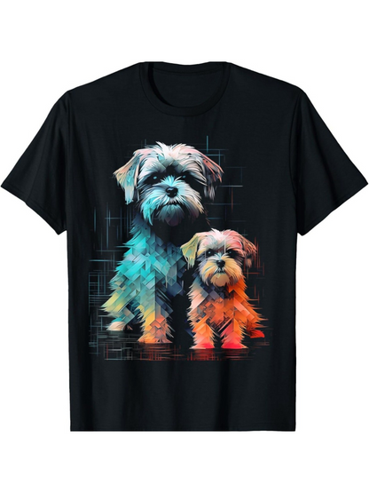 Men's Graphic T-Shirt Colorful Abstract Fur Patterns With Playful Lights Framing Two Fluffy Dogs