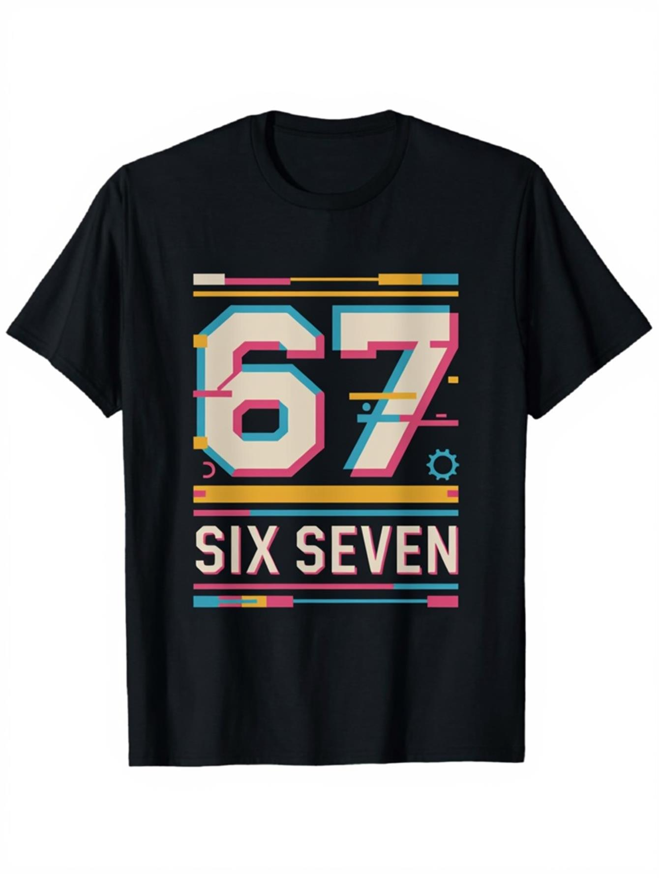 Men's Graphic T-Shirt Colorful Graphic Lines With Retro Block Letters Number Design