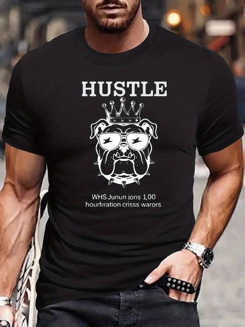 Men's Graphic T-Shirt Hustle Crowned Bulldog With X Eyes Urban Graphic Icon