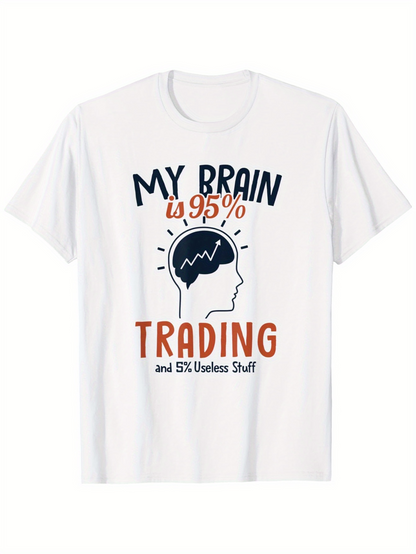 Men's Graphic T-Shirt My Brain Is Mostly Trading With Humorous Minimal Line Head Design