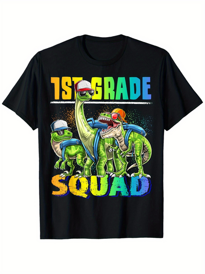 Men's Graphic T-Shirt First Grade Squad Colorful Dinosaurs With Funky Helmets