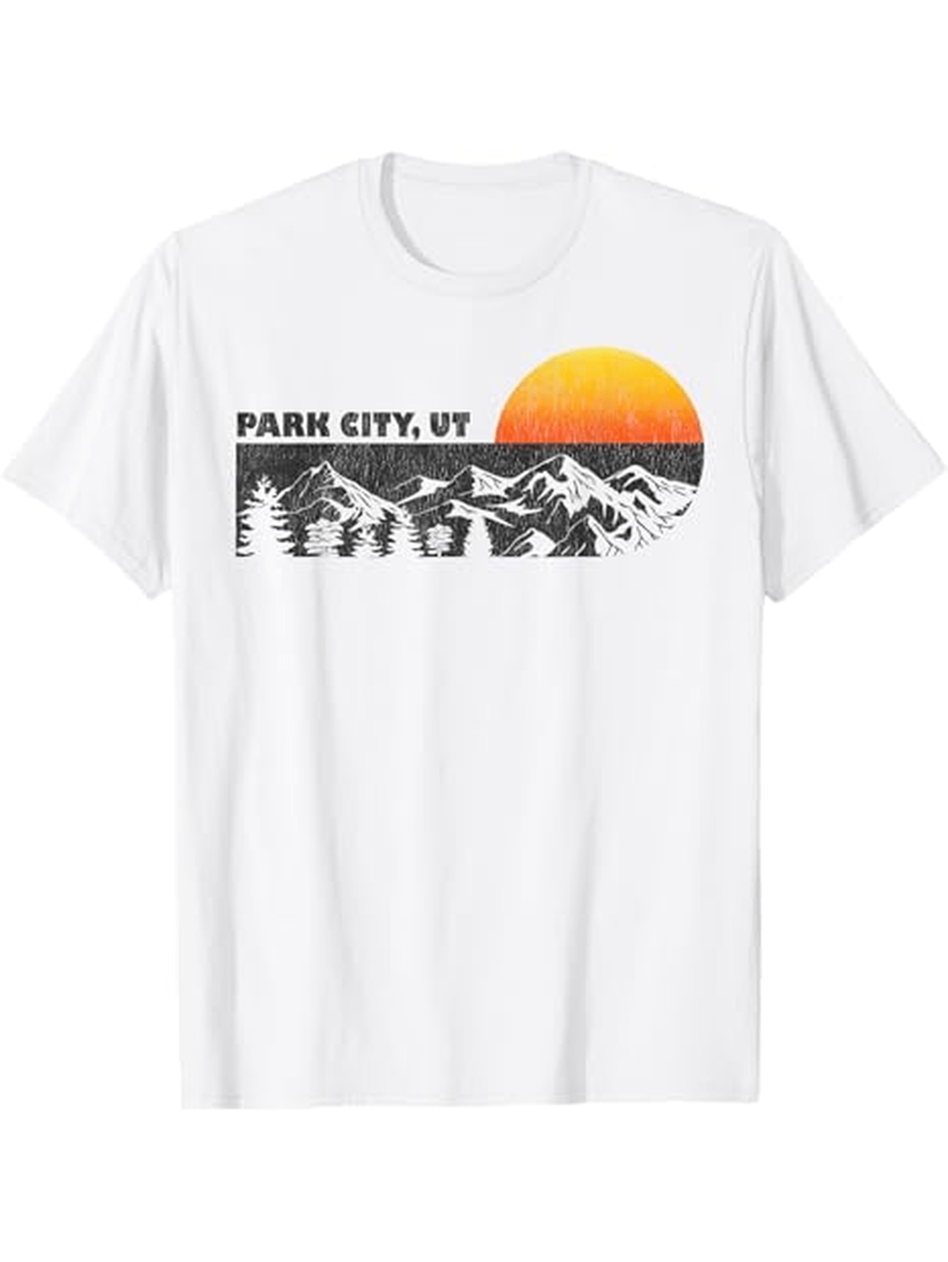 Men's Graphic T-Shirt Park City UT Mountain Sunset With Pine Trees And Rising Sun Scenery